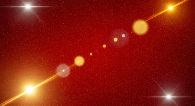 Cosmic red background with glowing starbursts and lens flares
