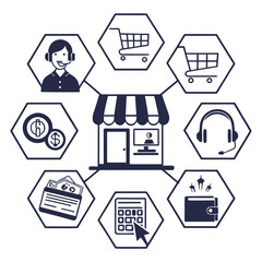 B2C icon set. Business to consumer, e-commerce, customer service, retail, digital marketing, direct sales, customer experience, online store and more. Solid vector icons collection.