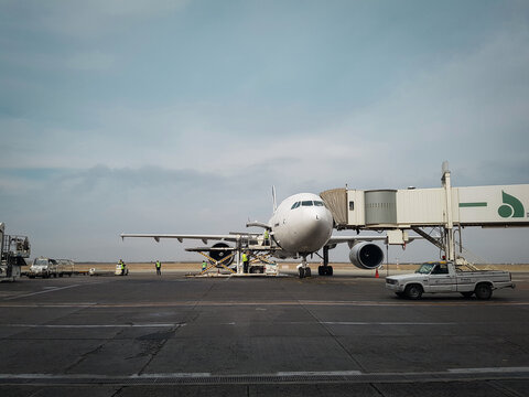 Tehran, Iran - November 11, 2017 - Iran Air's Airbus A300 Series 600 is preparing for flight with the aerobridge installed.