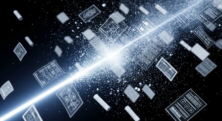 Abstract digital technology background with futuristic blue lines and space elements