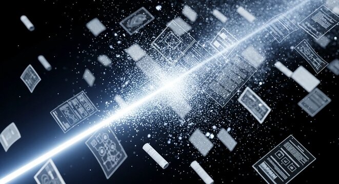 Abstract digital technology background with futuristic blue lines and space elements - Powered by Adobe