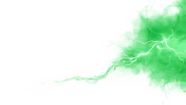 Green lightning effect isolated on transparent background, perfect for adding energy to designs