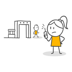 Surprise and Tension While Dealing with a Phone at the Security Checkpoint.