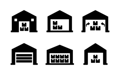 Fototapeta premium Warehouse icons set: storage silhouettes with containers and arrows
