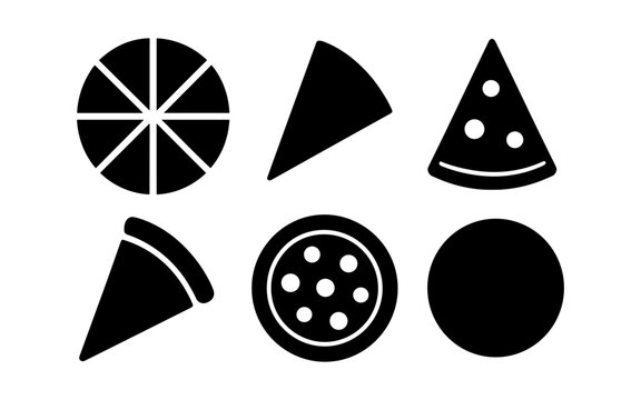Minimalist black pizza slice icons set for food and restaurant design