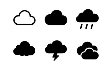 Obraz premium Set of cloud icons with rain and thunder in silhouette style