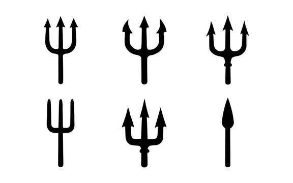 Set of different trident silhouettes in black on white background
