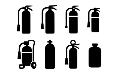 Fototapeta premium Silhouette collection of fire extinguishers in various designs for safety icons