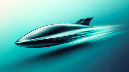 Obraz premium Futuristic underwater vehicle gliding through an ocean setting at high speed, showcasing advanced design and technology