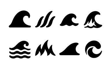 Fototapeta premium Collection of minimalist wave icons in black silhouette style for design projects