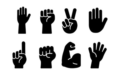 Fototapeta premium Set of hand gesture silhouettes: fist, peace, open palm, and more