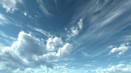 Expansive blue sky filled with soft, swirling clouds creates a peaceful, dreamy atmosphere perfect for backgrounds and inspirational projects