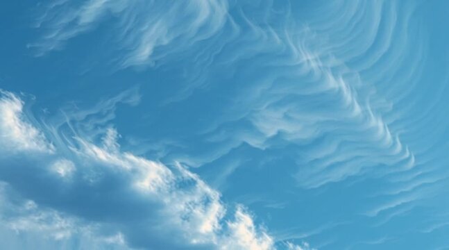 Dramatic cirrus clouds dance across a vibrant blue sky, creating a sense of awe and wonder, perfect for illustrating freedom and inspiration