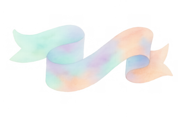 Pastel watercolor ribbon banner scroll with soft rainbow gradient colors, elegant decorative element for greeting cards