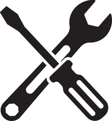 Black crossed wrench and screwdriver icon isolated on a white background.