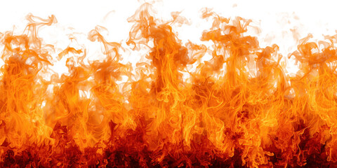 Burning flames with bright orange and red colors isolated on transparent background