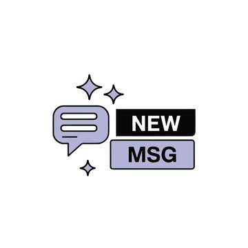 Illustration of a message bubble with new msg text and stars on a white background design graphic