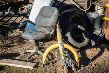 A work area with scraps and parts ready to work and build
