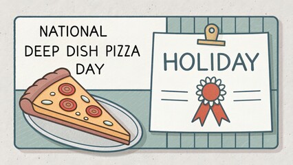 Pizza slice on a plate representing National Deep Dish Pizza Day