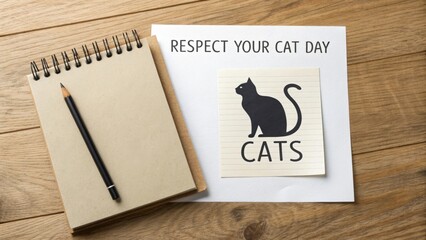 Respect Your Cat Day Icon on Paper with Notebook and Pen