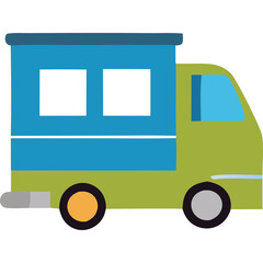 Simple illustration of a green and blue delivery truck with a transparent background for easy integration into graphic design projects and transportation themed content