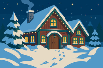 Fototapeta premium Santa s vector lights twinkling reindeer enchanting panoramic frosty illustration workshop snowdrifts