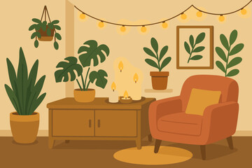 Calm evoking garland joy vector festive plants living illustration corner room