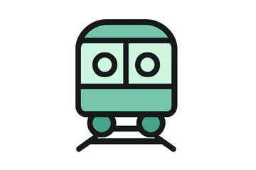 Stylized front view of a modern subway train car on tracks for urban public transportation