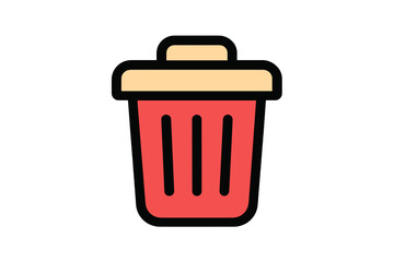 Simple graphic symbol of a red trash can for digital interface design