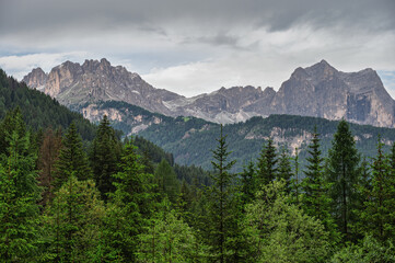 alpine landscape along the trail through San Nicolò valley, Val di Fassa, Dolomites, Italy