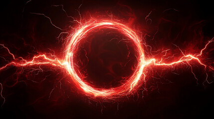 Vibrant red neon plasma ring glowing with swirling electric energy creating a magical abstract aura of light movement and intensity ideal for sci fi themes fantasy effects and dynamic visual designs