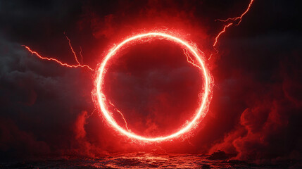 Vibrant red neon plasma ring glowing with swirling electric energy creating a magical abstract aura of light movement and intensity ideal for sci fi themes fantasy effects and dynamic visual designs