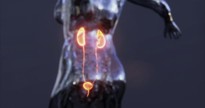 Visual representation of the kidneys in the human body showcases their structure and placement. The image highlights the renal function and connection to urinary systems.