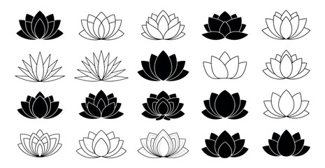 Lotus flower vector set black and white illustration