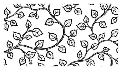 Floral vine pattern vector illustration showing climbing leaves and branches in vintage black and white woodcut style for nature background © Logan