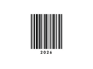 2026 Happy New Year Barcode Vector, Code 128 barcode isolated on white background