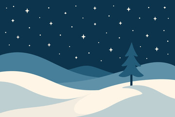 Naklejka premium Winter starry snow alone minimal simple scattered standing stars illustration vector tree