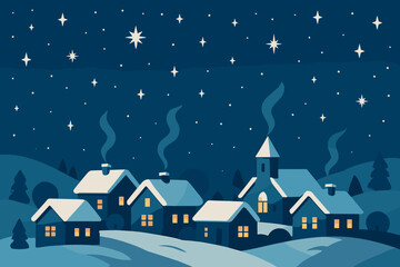 Heavens glimmering toward village rising smoke vector light chimneys winter starry illustration