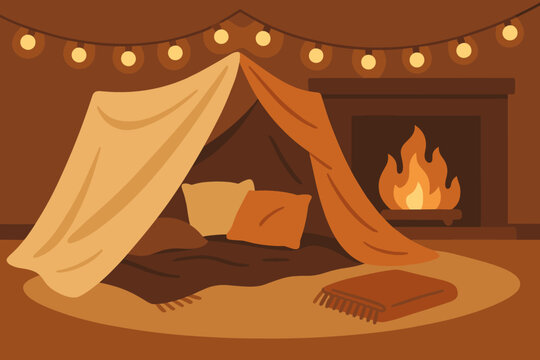 Above hanging fireplace simplicity fort soft string cozy comfort fire illustration vector