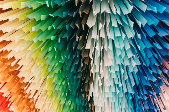 Colorful paper display showcased in a creative art space during afternoon light