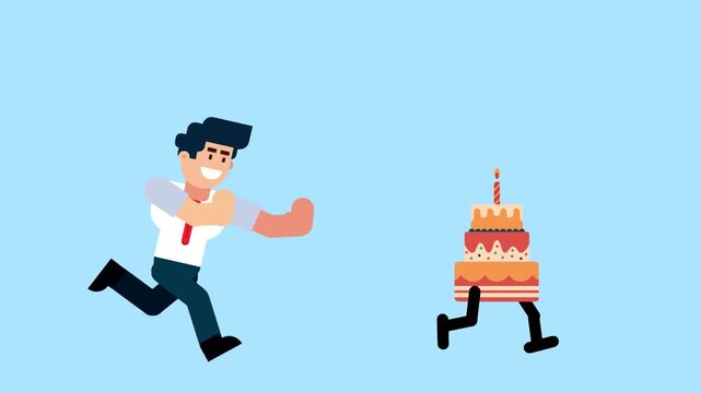 Man Running After Celebration Cake
