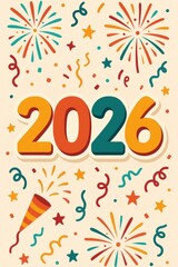 2026 new year celebration greeting confetti and fireworks
