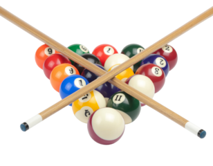 Billiard Balls with Pool Cues Crossed png
