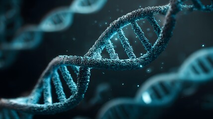 Close-up view of a glowing blue DNA helix structure, representing genetic research and biotechnology.