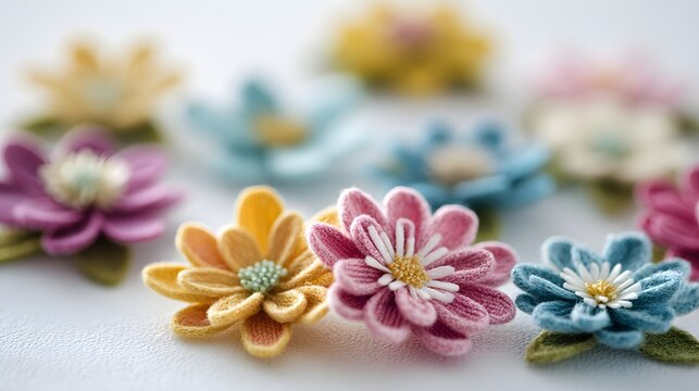 Colorful Tsumami Zaiku Fabric Flowers Handmade Japanese Craft.
