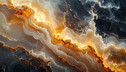 Abstract Swirling Marble Texture with Golden and Dark Tones.