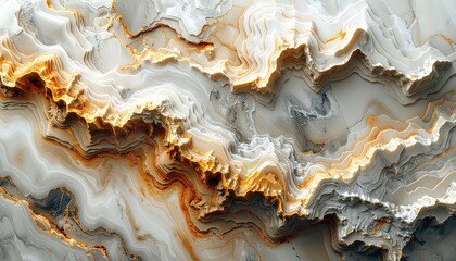 Abstract Swirling Marble Texture with Golden and White Hues.