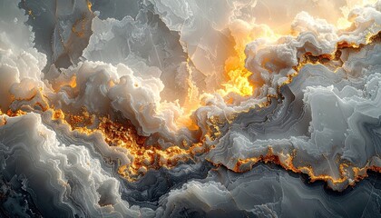Dramatic Abstract Swirling Clouds with Fiery Orange Glow.