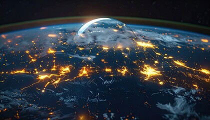 Earth From Space With City Lights Glowing At Night.