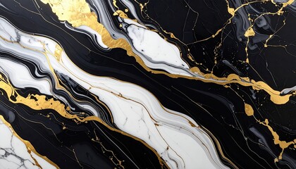 Elegant Black and White Marble with Luxurious Gold Veins Abstract Background.